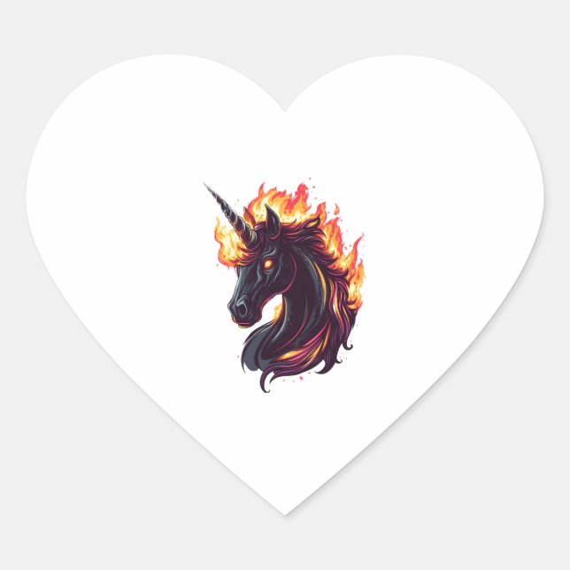 Fire & Flame Unicorn (1) Heart Sticker (Front)