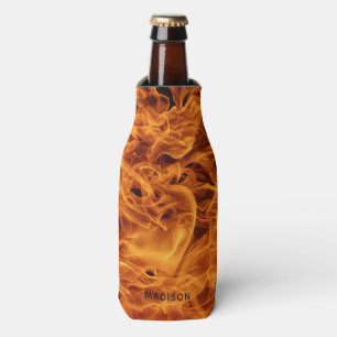 Fire Flames custom name Bottle Cooler