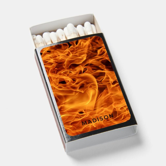 Fire Flames custom name Matchboxes (Front Open)