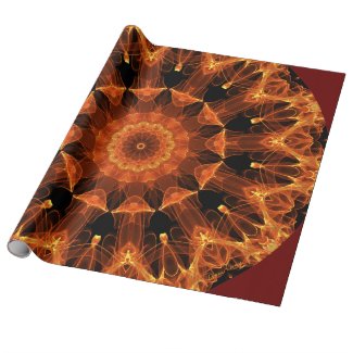 Fire Flower Mandala, Abstract Amber Flame Gift Wrap