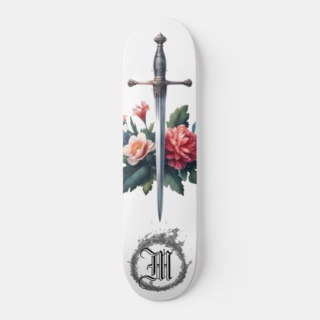 *~* Fire Flowers AP88 Medieval Sword Floral Skateboard (Front)
