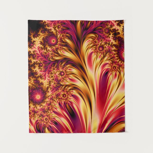 Fire Fractals Vibrant Mesmerizing Cool Trippy Tape Tapestry (Front)