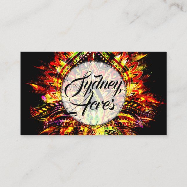 Fire Gem Personalized Tribal Feather Gypsy Moon Business Card (Front)