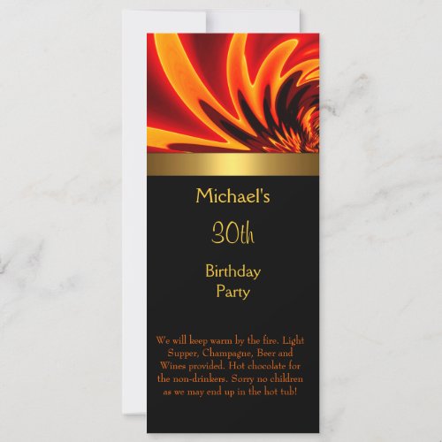 Fire Gold Black 30th Birthday Party Long Invitations