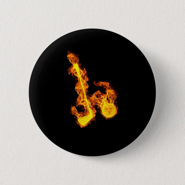 Fire Golf Flames Golf Ball Golfer Button (Front)