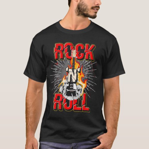 Fire Guitarist RockNRoll Skeleton Musical T_Shirt