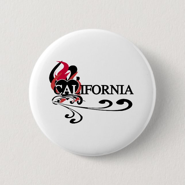 Fire Heart California Pinback Button (Front)