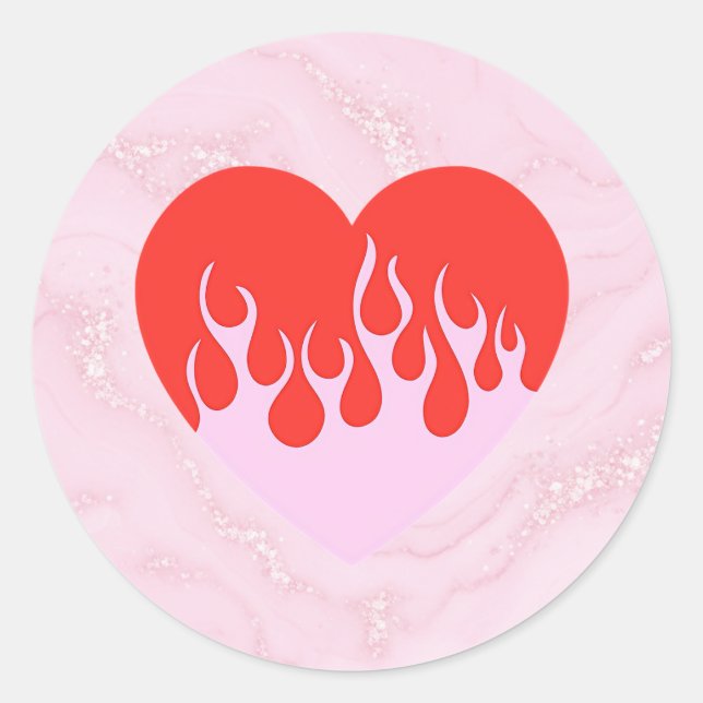 Fire Heart Classic Round Sticker (Front)