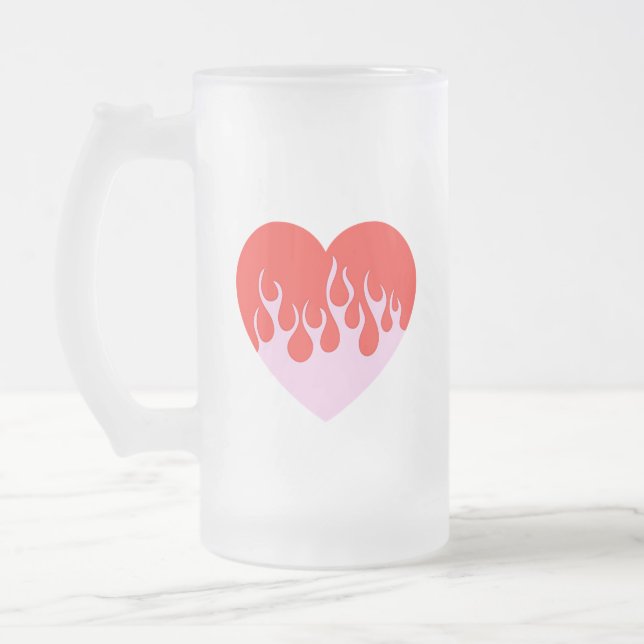 Fire Heart Frosted Glass Beer Mug (Left)