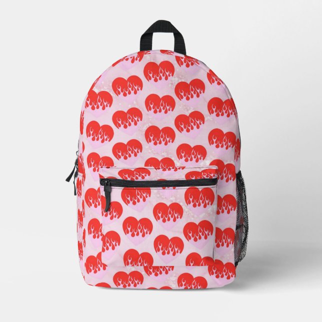 Fire Heart Printed Backpack (Front)