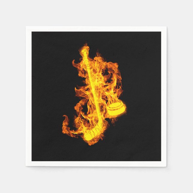 Fire Hockey Flames Hockey Stick Ball Napkins (Front)