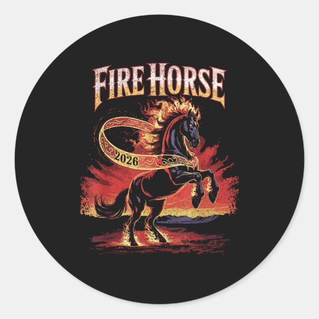 Fire Horse 2026 Zodiac Art Chinese New Year  Classic Round Sticker (Front)