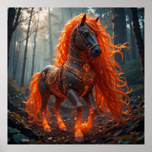 🔥 Fire Horse Fantasy Energy Flaming Mane Mythical Poster