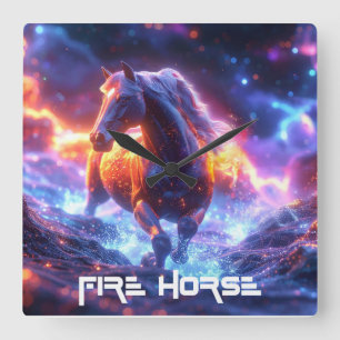 FIRE HORSE - SHENG XIAO - SQUARE WALL CLOCK