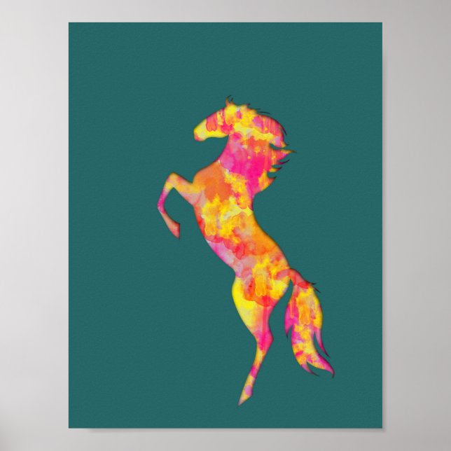 Fire Horse silhouette Flames Abstract Elegant Poster (Front)