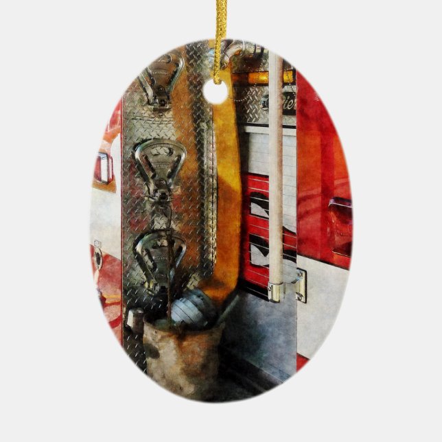 Fire Hose, Bucket and Nozzle Ceramic Ornament (Front)