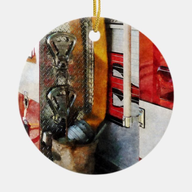 Fire Hose, Bucket and Nozzle Ceramic Ornament (Front)