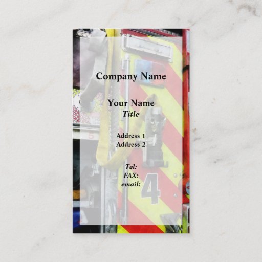 Customizable Fire Hose on Striped Fire Engine Business Card