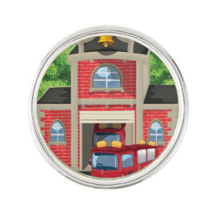 Fire House and Fire Truck Lapel Pin