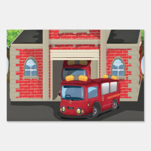 Fire House and Fire Truck Yard Sign