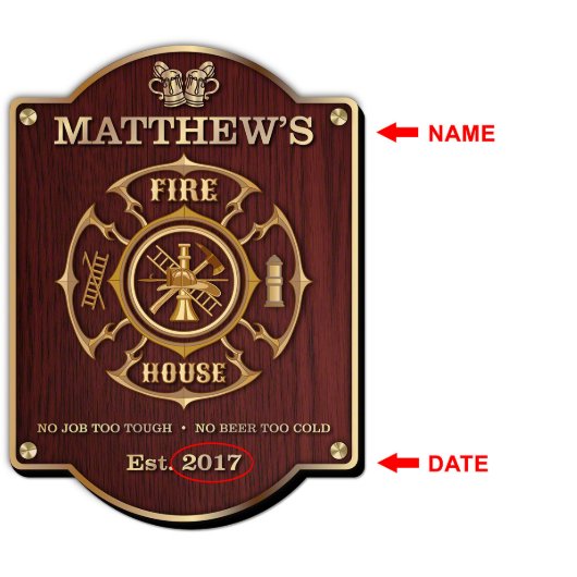 Fire House Engraved American Birch Wood Bar Sign (Text)