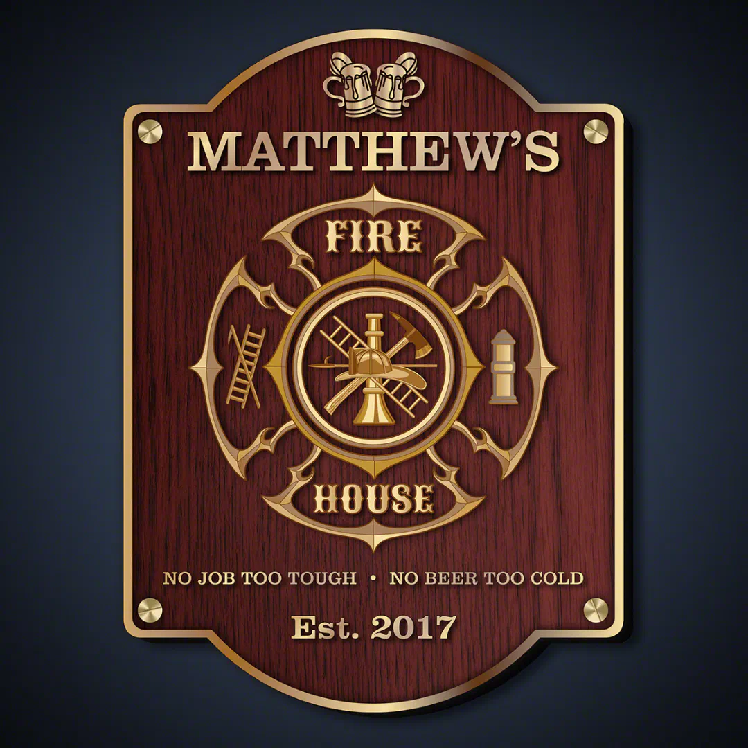 Fire House Engraved American Birch Wood Bar Sign (Front)