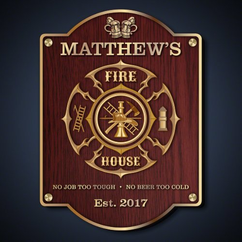 Fire House Engraved American Birch Wood Bar Sign