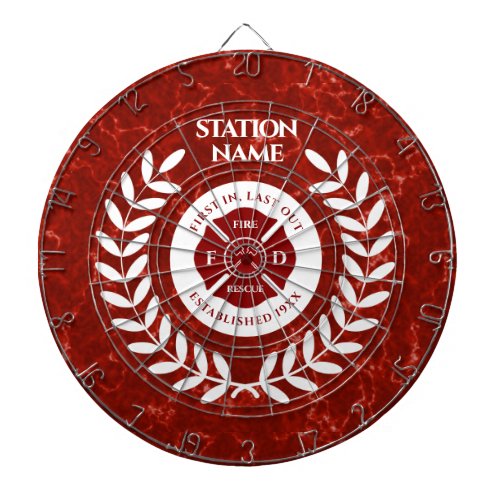 Fire House Station Red Marble White Laurel Dart Board
