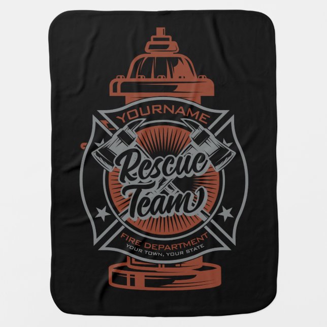 Fire Hydrant ADD NAME Fire Fighter Rescue Team Baby Blanket (Front)