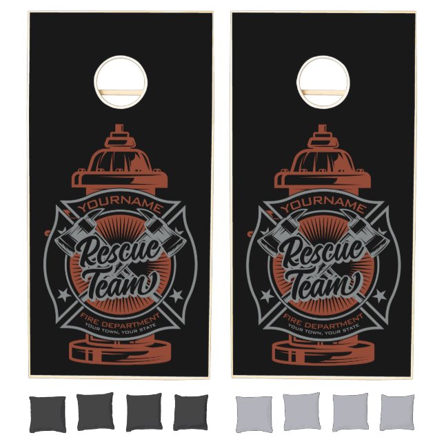 Fire Hydrant ADD NAME Fire Fighter Rescue Team Cornhole Set (Set)