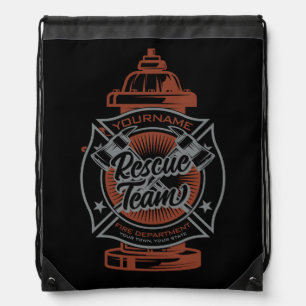 Fire Hydrant ADD NAME Fire Fighter Rescue Team Drawstring Bag