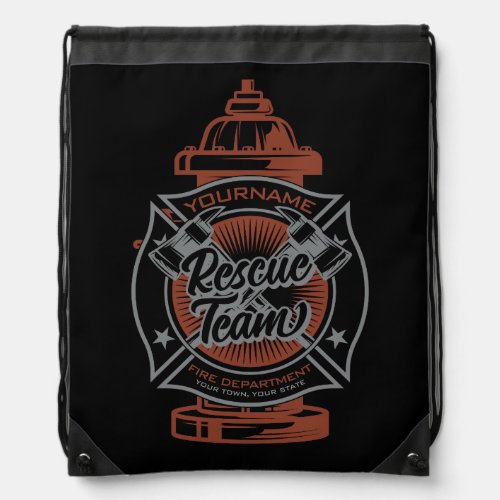 Fire Hydrant ADD NAME Fire Fighter Rescue Team Drawstring Bag