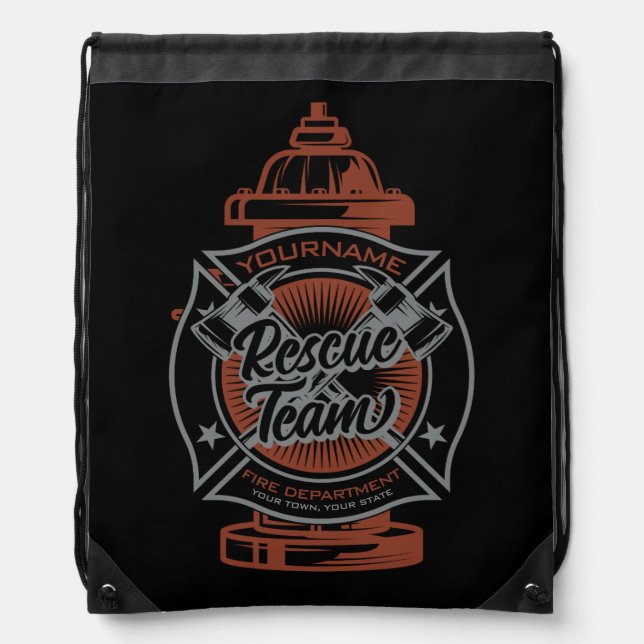 Fire Hydrant ADD NAME Fire Fighter Rescue Team Drawstring Bag (Front)