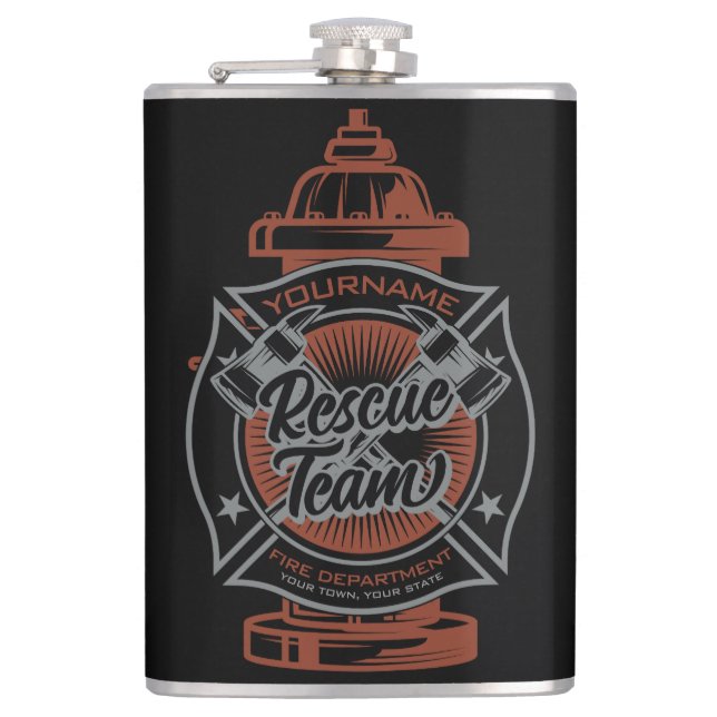 Fire Hydrant ADD NAME Fire Fighter Rescue Team Flask (Front)