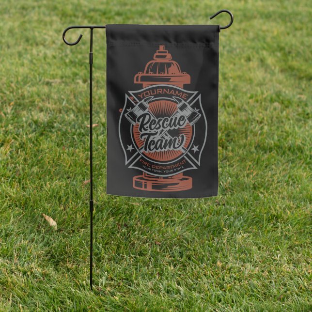 Fire Hydrant ADD NAME Fire Fighter Rescue Team Garden Flag (In SItu)
