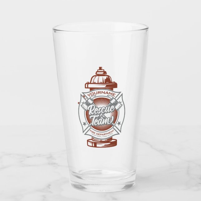 Fire Hydrant ADD NAME Fire Fighter Rescue Team Glass (Front)