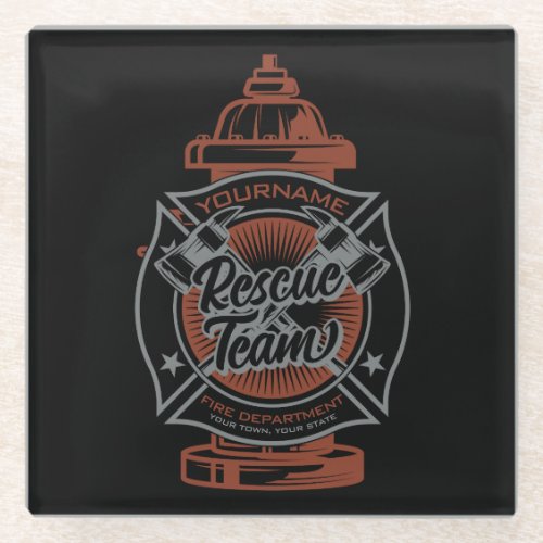 Fire Hydrant ADD NAME Fire Fighter Rescue Team Glass Coaster