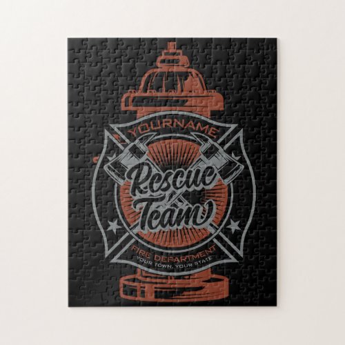 Fire Hydrant ADD NAME Fire Fighter Rescue Team Jigsaw Puzzle
