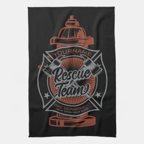 Fire Hydrant ADD NAME Fire Fighter Rescue Team Kitchen Towel
