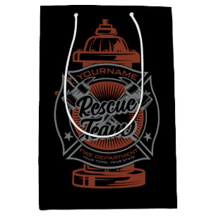 Fire Hydrant ADD NAME Fire Fighter Rescue Team Medium Gift Bag