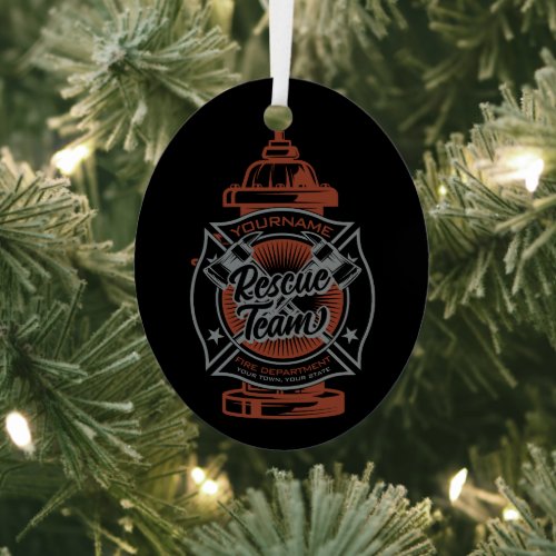 Fire Hydrant ADD NAME Fire Fighter Rescue Team Metal Ornament