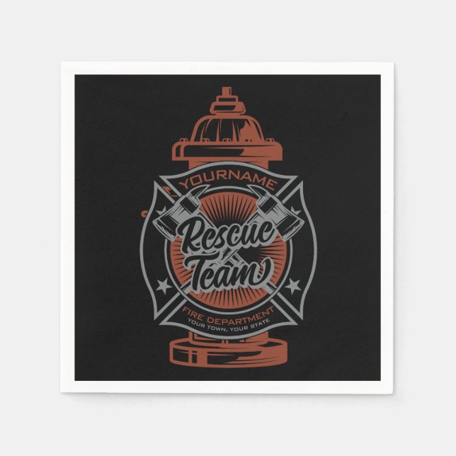 Fire Hydrant ADD NAME Fire Fighter Rescue Team Napkins (Front)