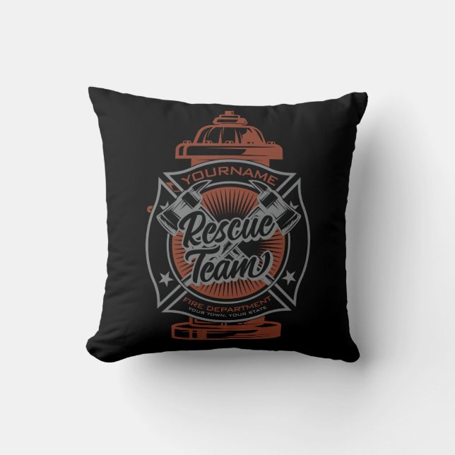 Fire Hydrant ADD NAME Fire Fighter Rescue Team Throw Pillow (Front)