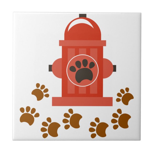 Fire Hydrant and paw prints Ceramic Tile (Front)