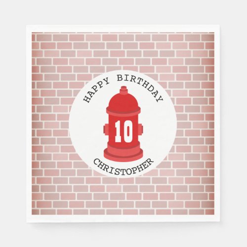 Fire Hydrant  Bricks Firefighter Birthday Party Napkins