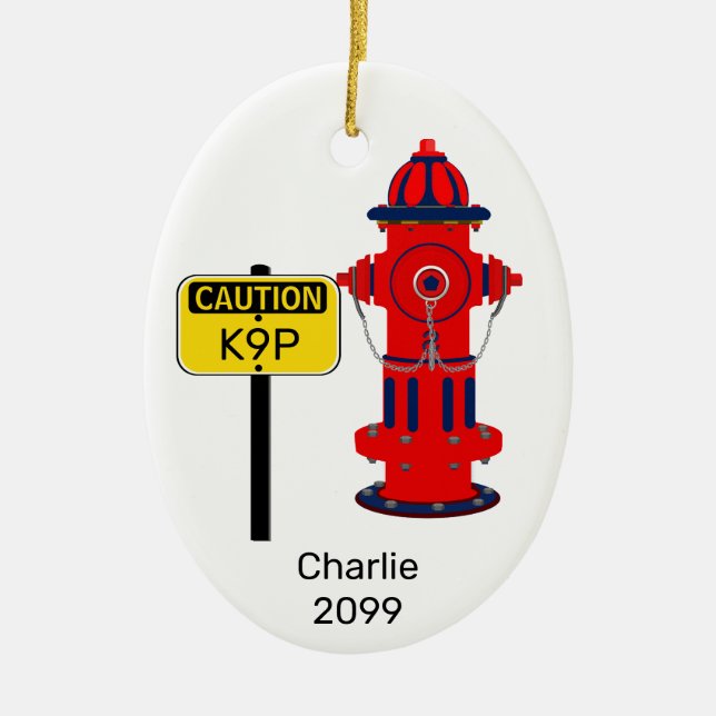  Fire Hydrant Oval Ceramic Dog Puppy Ornament (Front)