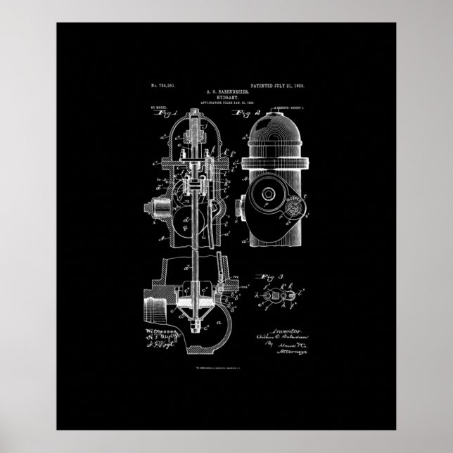 Fire Hydrant Patent Firefighter Gift Men Women Poster (Front)