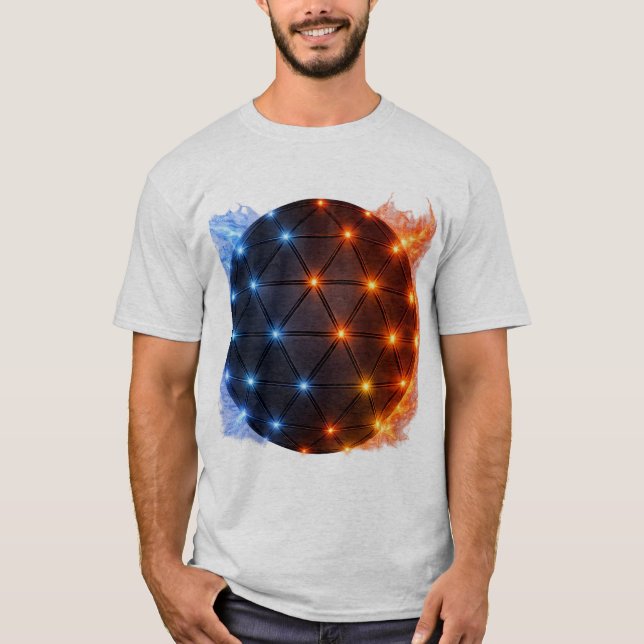 Fire & Ice Energy Sphere – Geometric Light Grid El T-Shirt (Front)