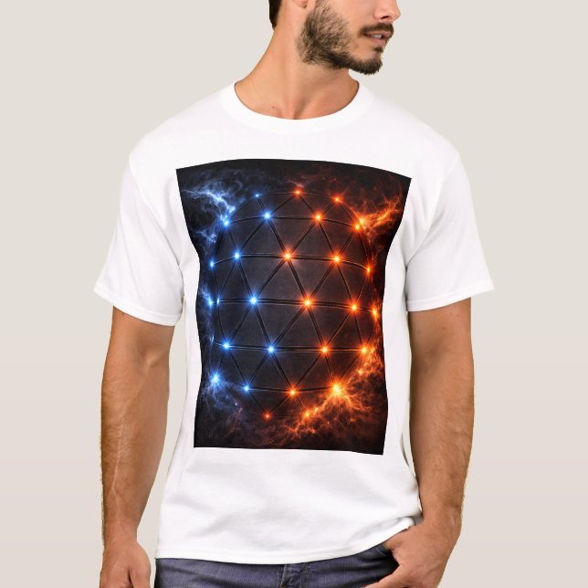 Fire & Ice Energy Sphere – Geometric Light Grid El T-Shirt (Front)