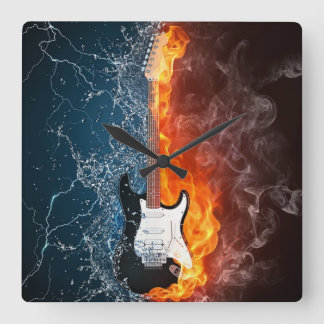 FIRE&ICE GUITAR SQUARE WALL CLOCK